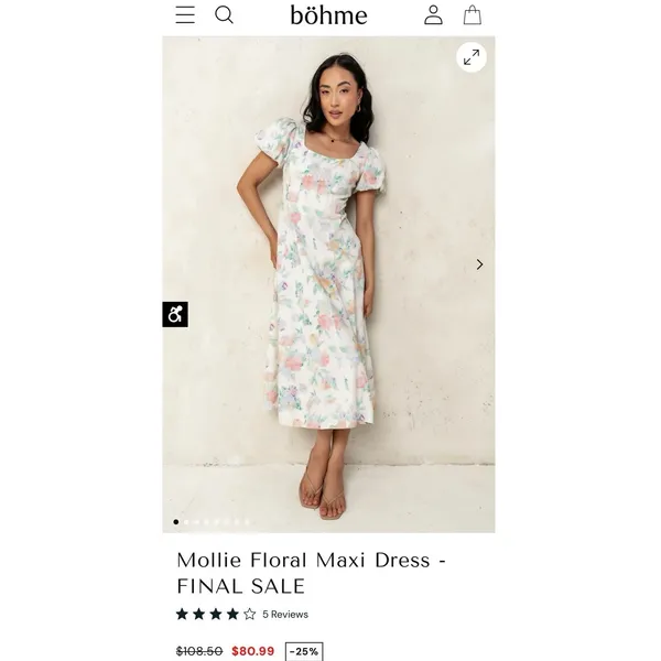 Böhme Mollie Floral Maxi Dress Multi Puff Sleeve Linen Blend Size M - Image 3