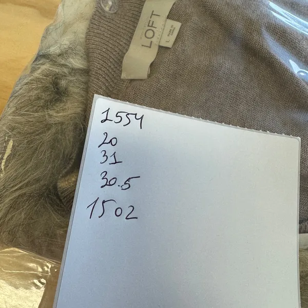 Loft Faux Fur Collar Open Front Cardigan Tan Heather Knit Pockets Large Neutral - Image 10