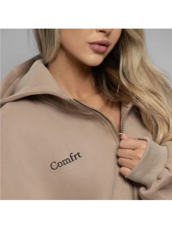 Unisex Comfrt Cloud Zip Hoodie Sweatshirt Latte Size M - Image 2