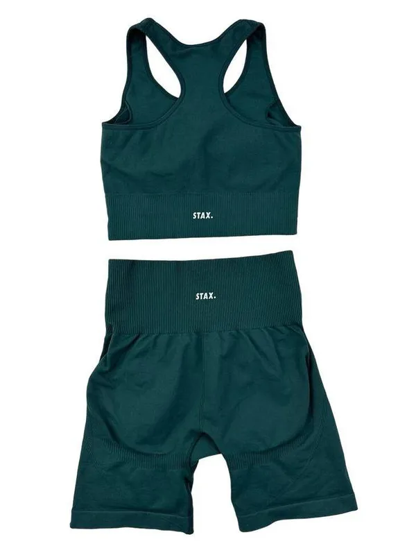 Stax - Bike Shorts & Racer Back Sports Bra in Green - Image 4