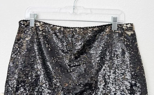 [Vintage] Forever 21 Black Gold Sequined Low Rise Mini Skirt Y2K 90s Sz Large L - Image 4