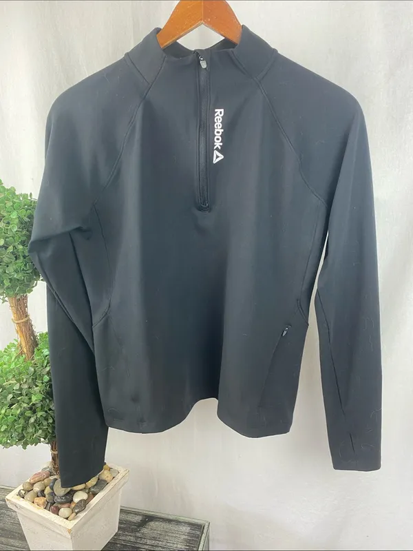 Reebok Black Long Sleeve Quarter Zip Athletic Sport Top M - Image 2