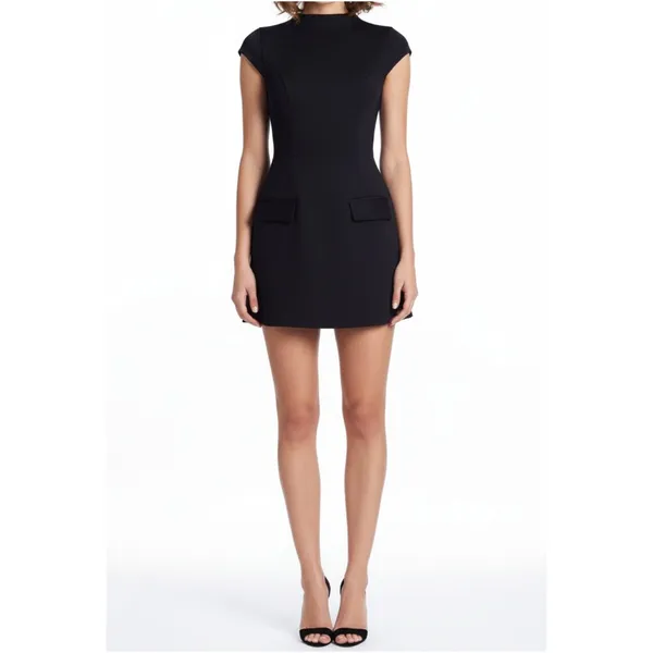 LEAU Cote Cap Sleeves Pocket Mini Dress, Black, Medium - Image 3