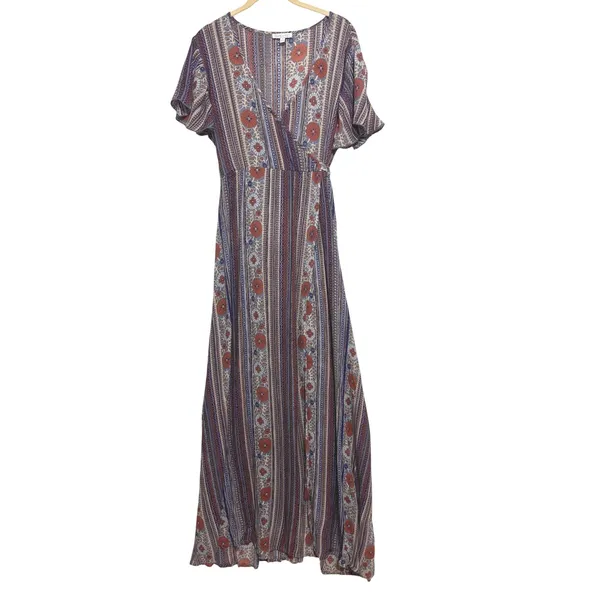 Patrons of Peace Maxi Dress Womens S Blue Floral Faux‎ Wrap Festival Boho - Image 6