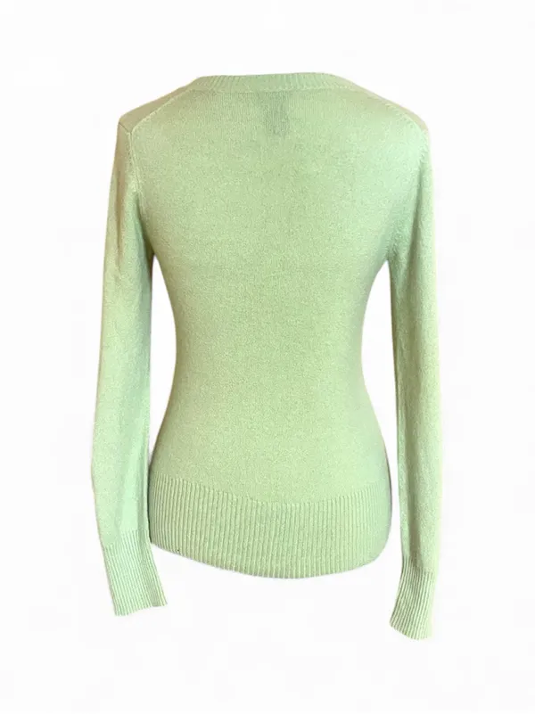 Theory Lime Neon Avocado Green 100% Cashmere V-Neck Sweater Sz M Retail $265 - Image 6