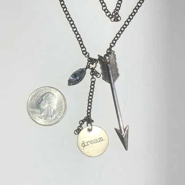 Bronze Tone Brass Tone Boho Dream Arrow CZ Rhinestone Pendant Necklace - Image 3