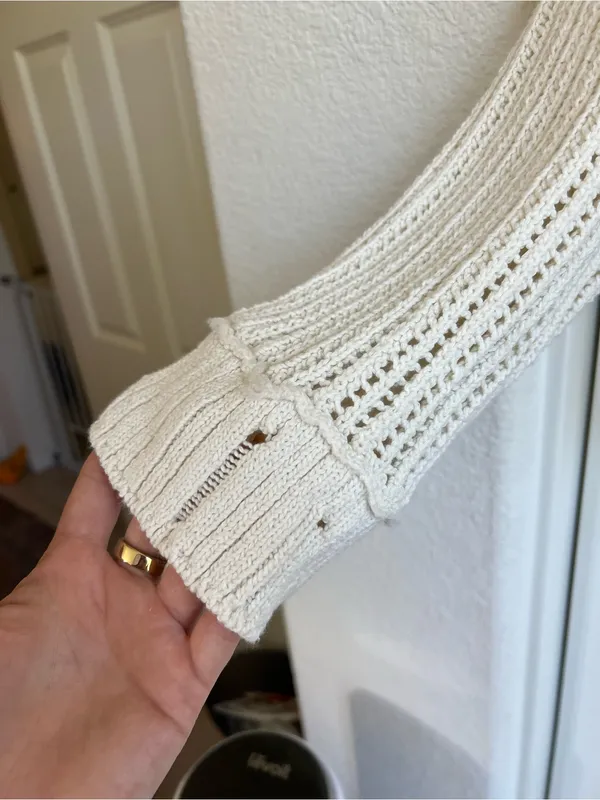 American Eagle Cream Open-Knit Cardigan Sweater - Image 2