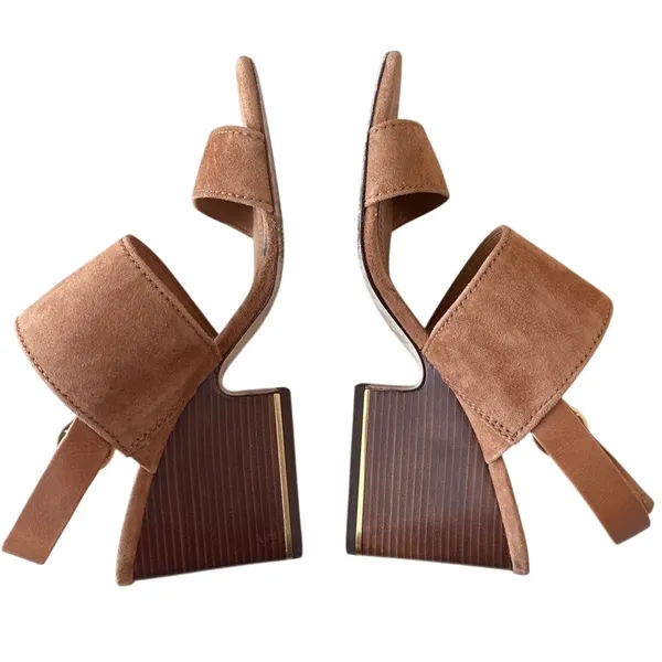 Tory Burch Selby Block Heel Sandals Ambra‎ Suede 75mm Size 8 - Image 9