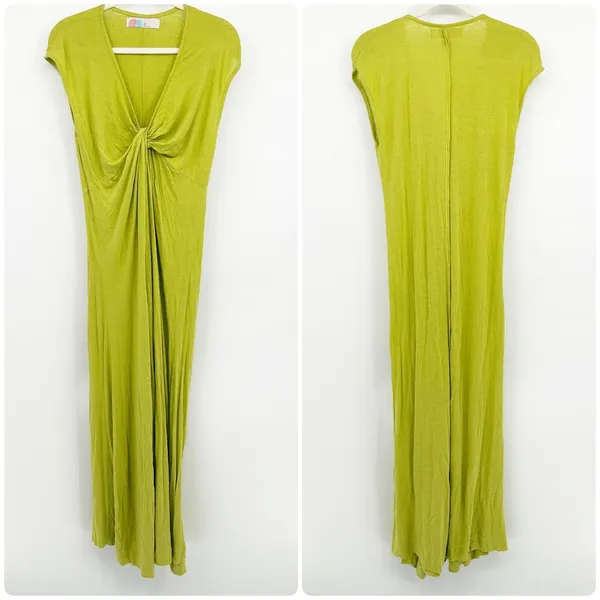 Free People FP Beach Linen Blend‎ Marina Lime Green Twist Front Maxi Dress XS - Image 3