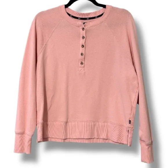 Gap women's henley pullover sweatshirt peachy pink Melba size medium preloved - Image 2