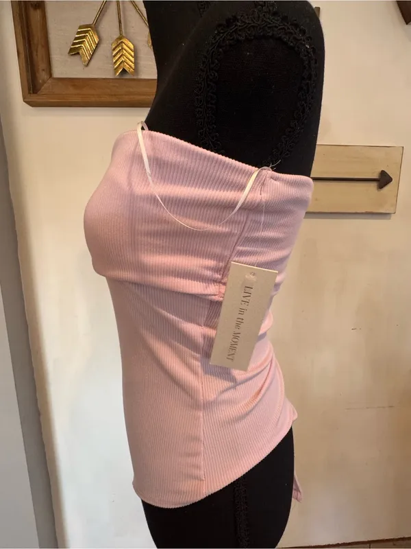 Live in the Moment Seamless Strapless Ribbed Bandeau Bodysuit - Light Pink - Image 3