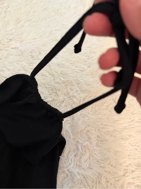 H&M Black Stretch Bodycon Mini Dress Halter Neck Backless Beach Cover Up M - Image 2
