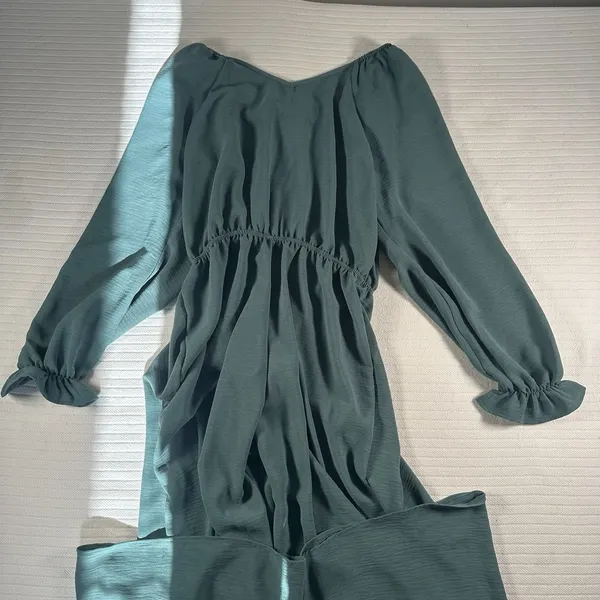 Honeyme Women’s Medium Green Wide Leg Jumpsuit Long Sleeve Elastic Waist Boho - Image 3