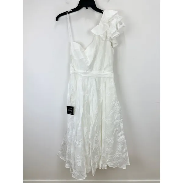 Lulus Sweet Definition White Burnout Ruffled One-Shoulder Midi Dress Large NWT - Image 6