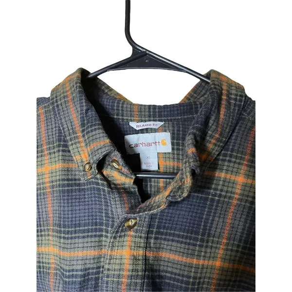 Carhartt Relaxed Fit Plaid‎ Cropped Long Sleeve Button Down Shirt Size XL - Image 4
