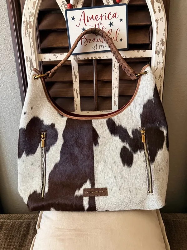 Loyal West- Conceal Carry Cowhide Hobo Bag with Braided Handle - Black & White - Image 14