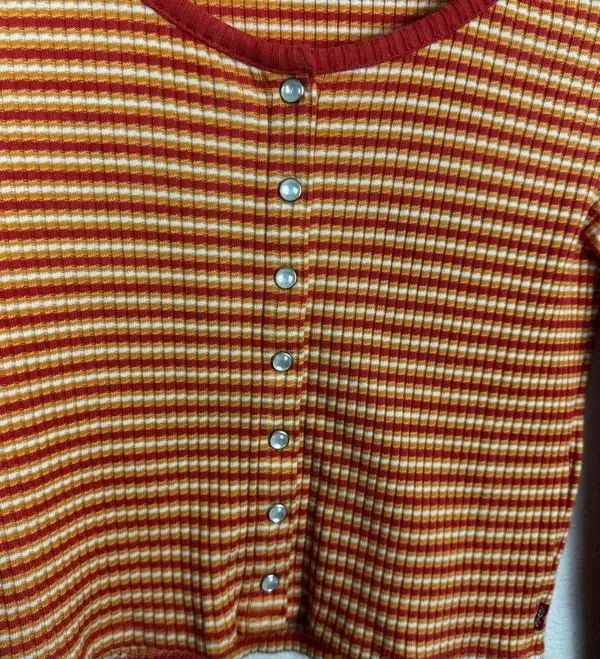Levi's Britt Long Sleeve Snap Front Top Orange Red Cotton Blend Size Medium - Image 4