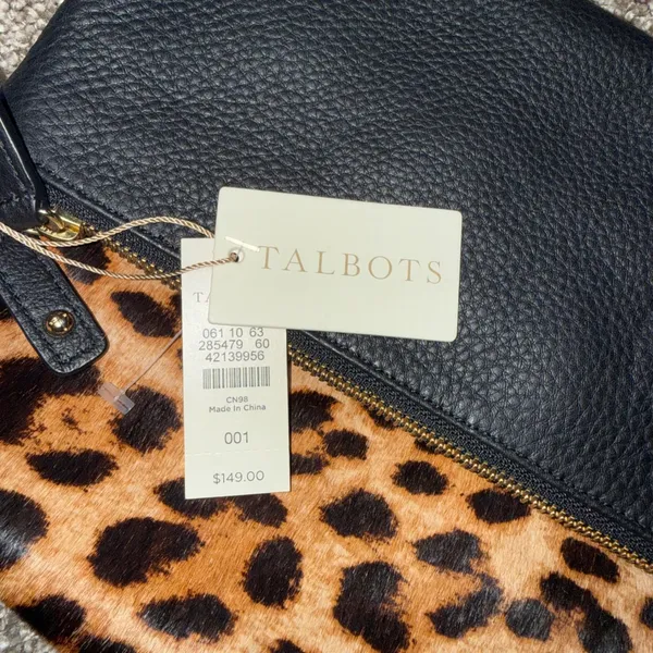 Talbots Foldover Clutch Women OS‎ Black Leopard New Leather Calf Hair Bag - Image 2