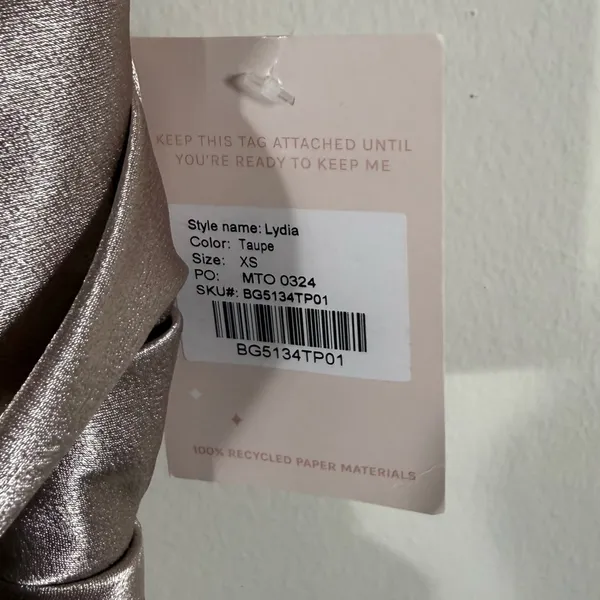 NWT Birdy Grey Lydia Bridesmaid Dress Shiny Satin Taupe XS - Image 4