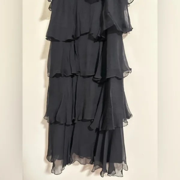 BCBGMAXAZRIA vintage 90s tulle tiered ruffle black dress with sequin strap Y2K - Image 3