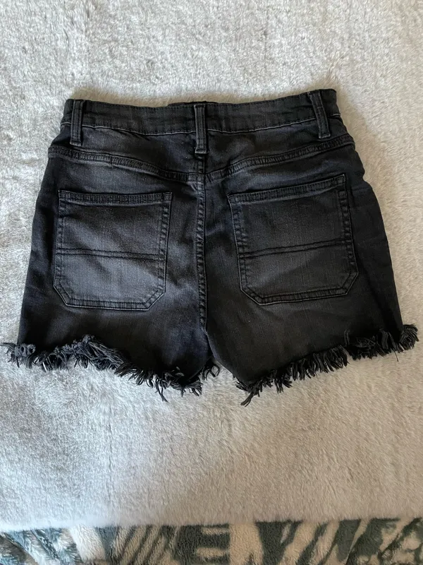 No Bo Black denim shorts with frayed hem and button fly #denim #summer - Image 3