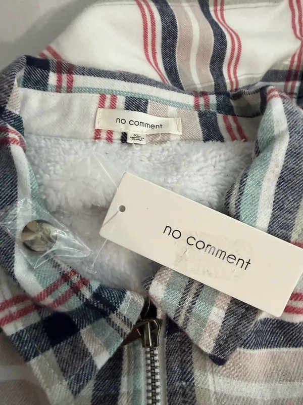 No Comment Men’s Lightweight Plaid Zip-Up Shirt Jacket - Cream/Navy/Red - Image 6