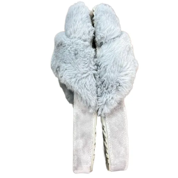 Fitory Slippers Womens Size 7 Gray Cross Band Plush Slip On Slides Cozy‎ Casual - Image 6