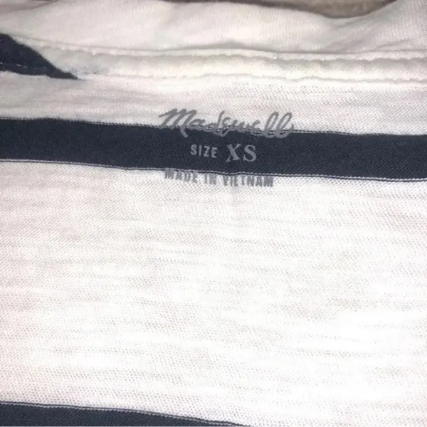 Madewell Blue & White Striped Short Sleeve V-Neck T Shirt Size XS - Image 3