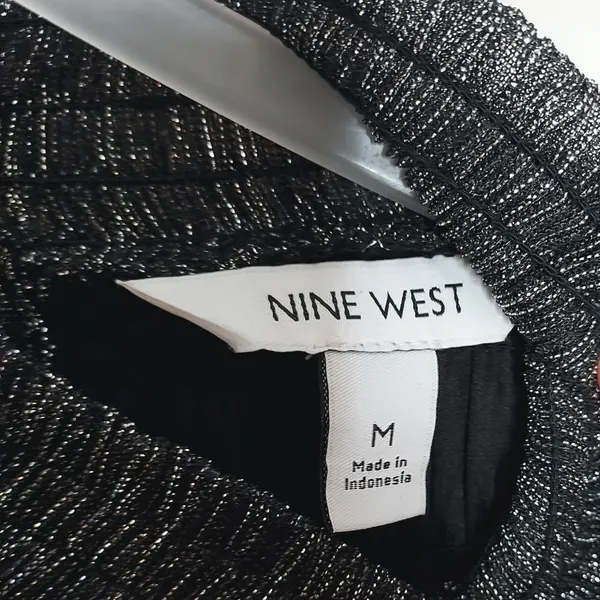 Nine West Black Silver Metallic Lined Sleeveless Party Shift Dress Size Large - Image 7