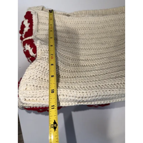 Crochet Granny Square Shoulder Tote Bag Red Beige Handmade Afghan Boho L‎ - Image 9