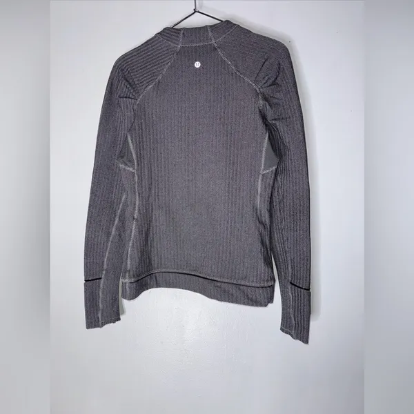Lululemon Think Fast Long Sleeve‎ Shirt Size 6 Heathered Herringbone BLACK/SLATE - Image 2