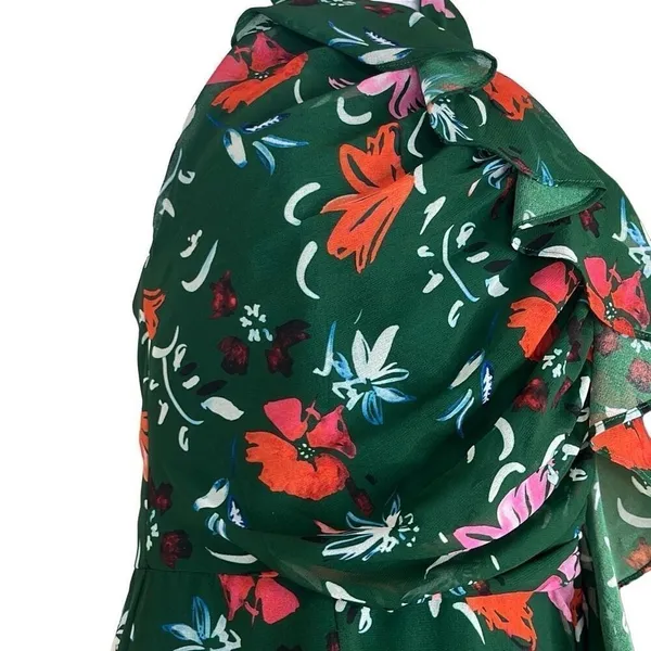 C/MEO Collective Elude Midi Dress Green Floral Front Ruffles‎ Halter Neck XS - Image 5