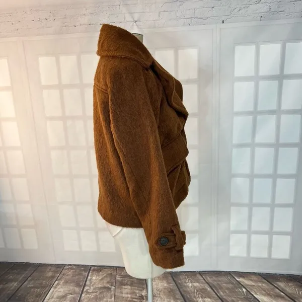 A New Day Brown Two Button Spread Collar Lined Furry Jacket Size Small - Image 5