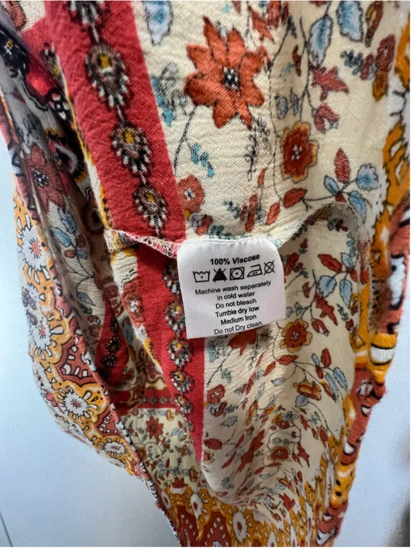 Earthbound Multicolor Boho Floral Paisley Lightweight Hippie Button Up Shirt - Image 6