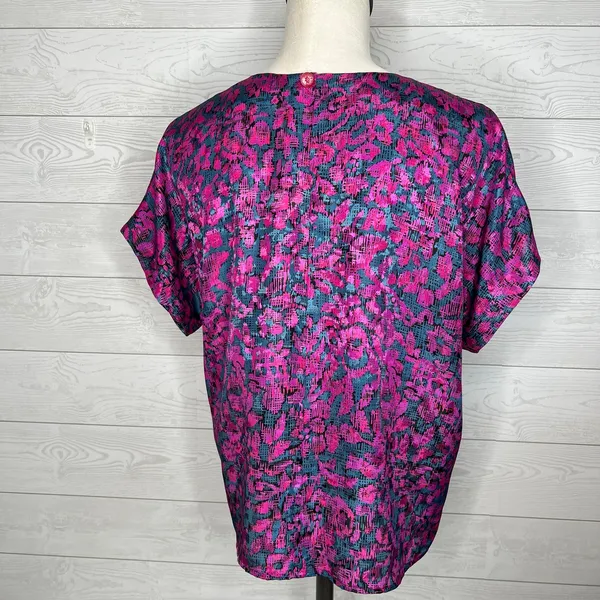 Unbranded vintage 80's purple/green floral cap sleeve top Size Medium - Image 3