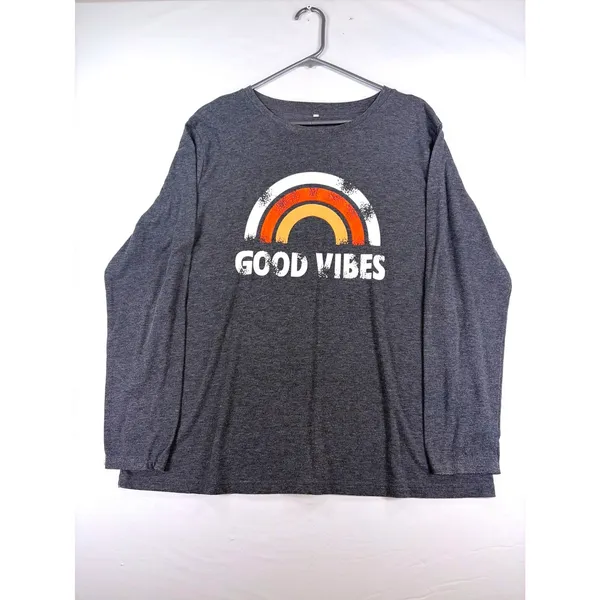 Women's Good Vibes Rainbow Graphic Long Sleeve Tee Charcoal Gray XL - Image 3