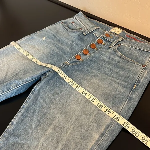 Alice + Olivia AO.LA Good highrise exposed button lightwash distressed jeans, 27 - Image 11