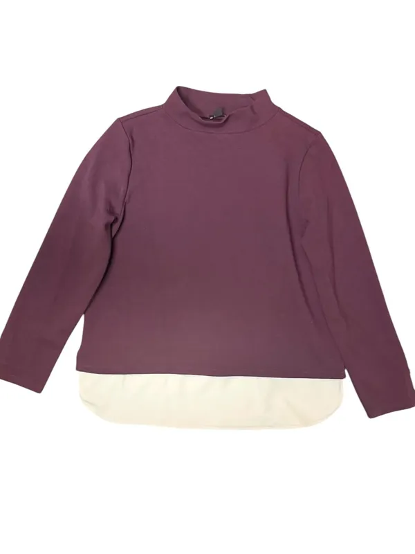 Ann Taylor Burgundy Mock Neck Layered Shirttail Top Large Gold Buttons - Image 3