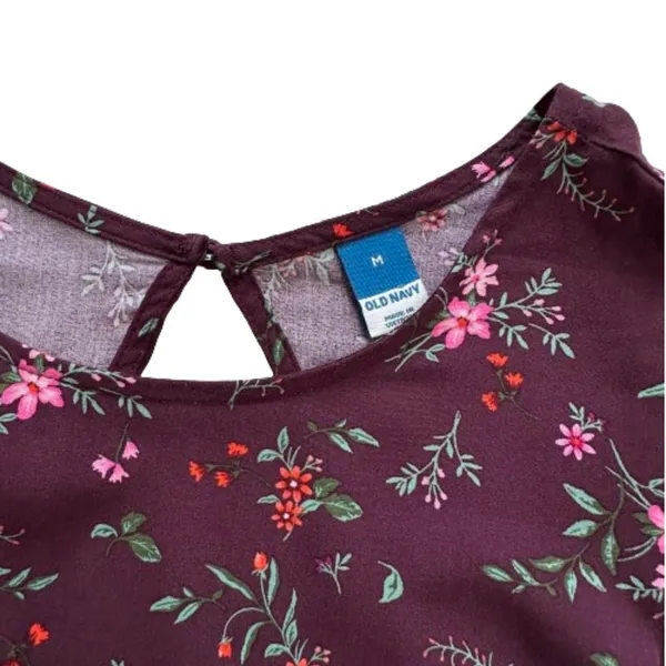 Old Navy Dress Purple Plum Floral Short Puff Sleeve Dress Midi Maxi Medium NEW - Image 3
