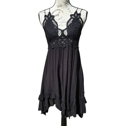 Free People -1211 Women's One Adella‎ Slip Lace Dress in Black Size Small - Image 3