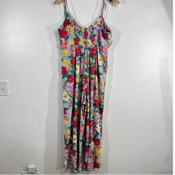 Old Navy Floral Jumpsuit Tie Strap Smocked‎ Back Casual Summer Lightweight L - Image 4