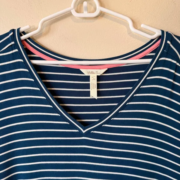 Matilda Jane Blue White Striped V-Neck Maxi Pocket Size L Cozy Beach Lounge‎ - Image 5