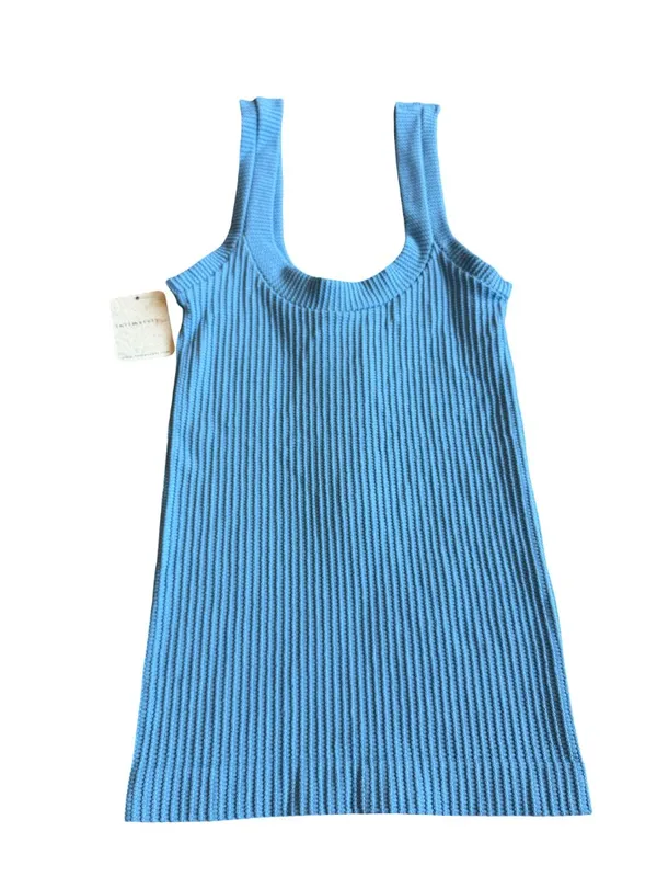 Intimately Free People Blue Henley Tank Top Stretchy Textured Fitted Medium NWT - Image 8