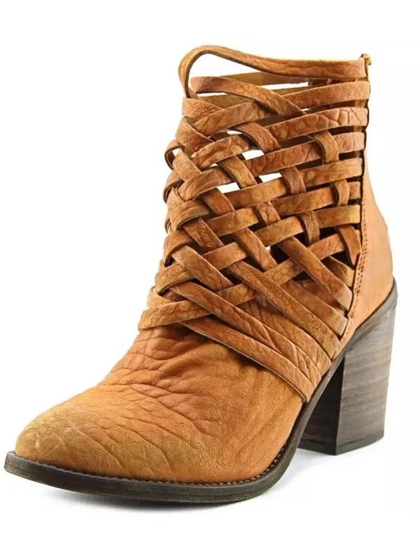 Free People Women's Carrera Leather Tan Strappy Zip Ankle Boots $198 EU 38 US 8 - Image 9