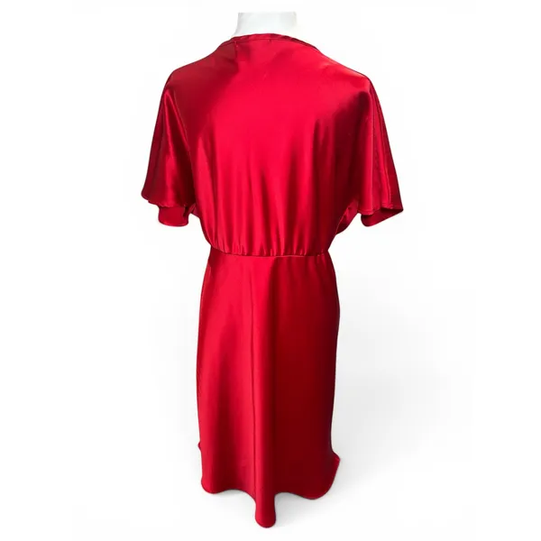 Renee C Satin Deep V-Neck Flutter Sleeve Mini Dress Red Large Cocktail $176‎ - Image 4
