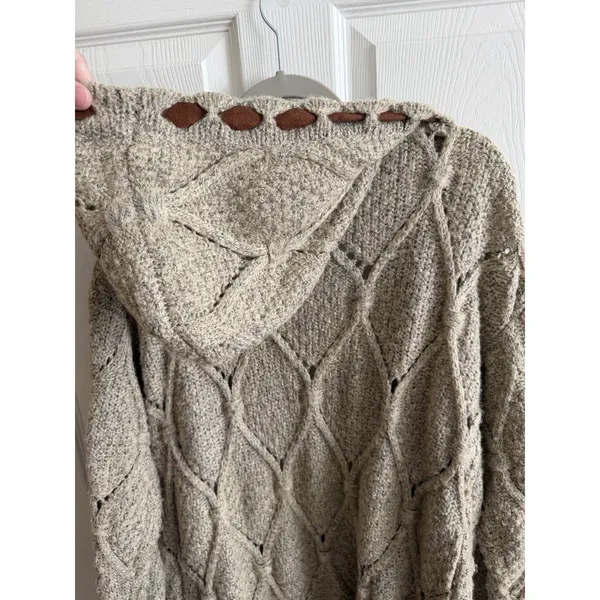 POL Cardigan Sweater Womens M Oatmeal Boho Cottagecore Open Cozy Coastal - Image 9