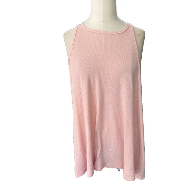 Free People Tank Top Womens Medium Pink Ribbed Racerback Oversized Swing - Image 9
