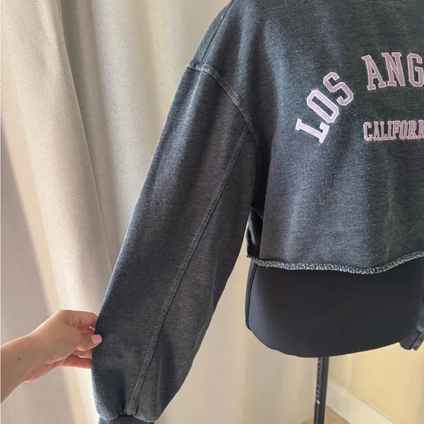 Garage LA Cropped Sweatshirt Charcoal Pink Graphic California XS - Image 4