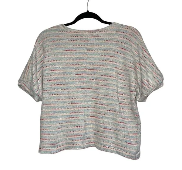 Madewell Puff Sleeve Textured Cream & Multicolor Striped Knit Top - Image 6