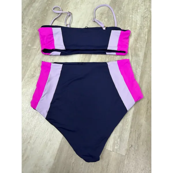 L*Space Rebel Top Portia Girl Bottom Bikini SET Midnight Lilac Hot Pink Medium - Image 6